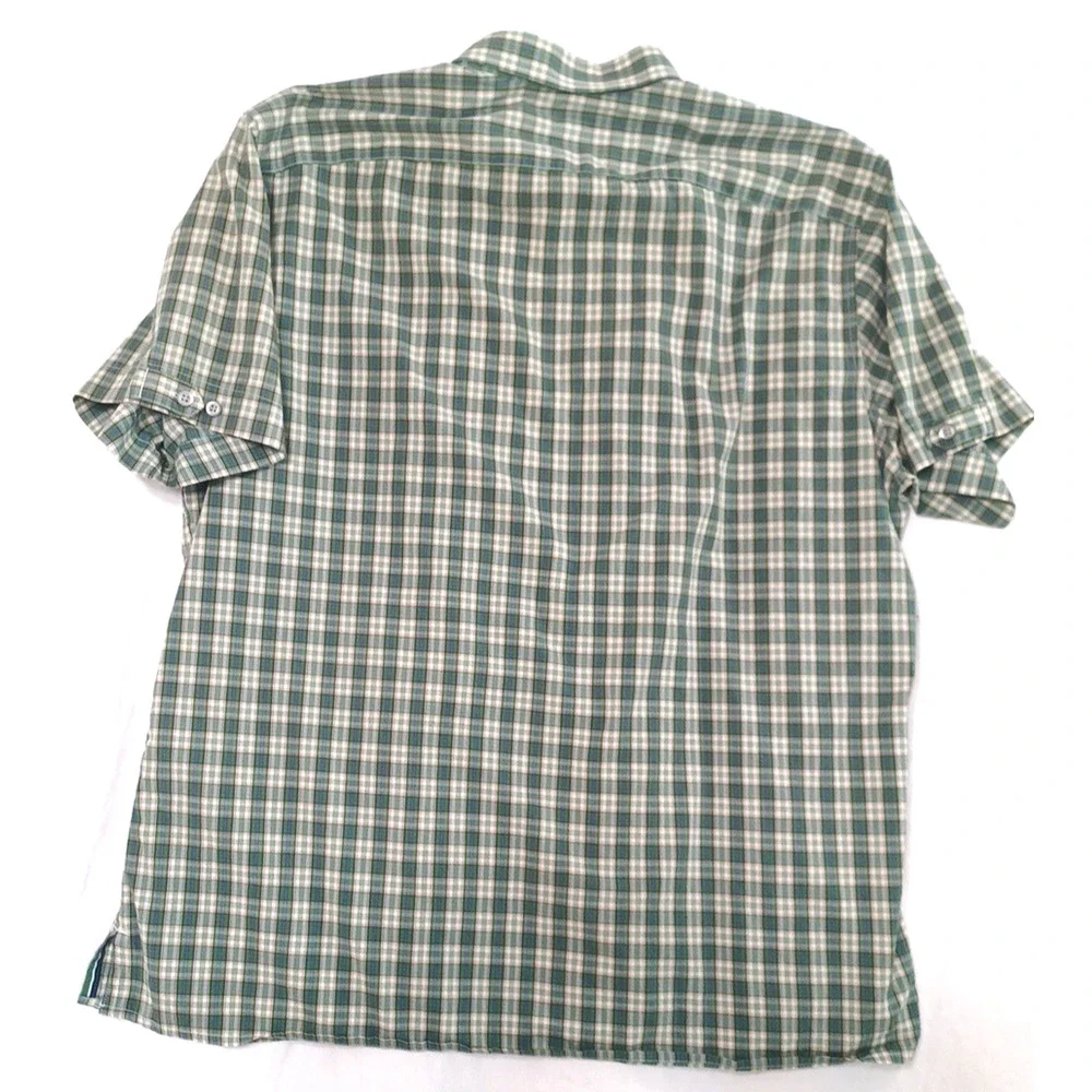 Banana Republic Mens Green Plaid Button SS Shirt Sz XL Chest 50